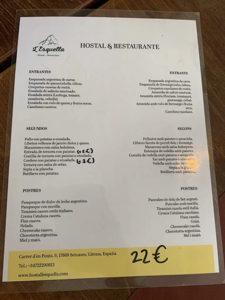 Menu_Hostal & Restaurant L´Esquella_Setcases_image_2