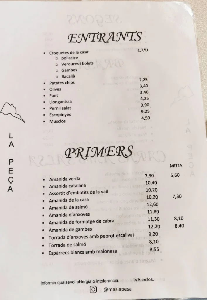 Menü_Restaurant Mas La Peça_Vall de Bianya La_Bild_2