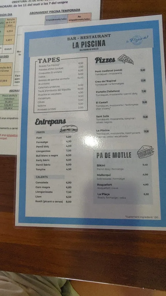 Menu_Bar restaurant La Piscina_Vallfogona de Ripollès_image_4