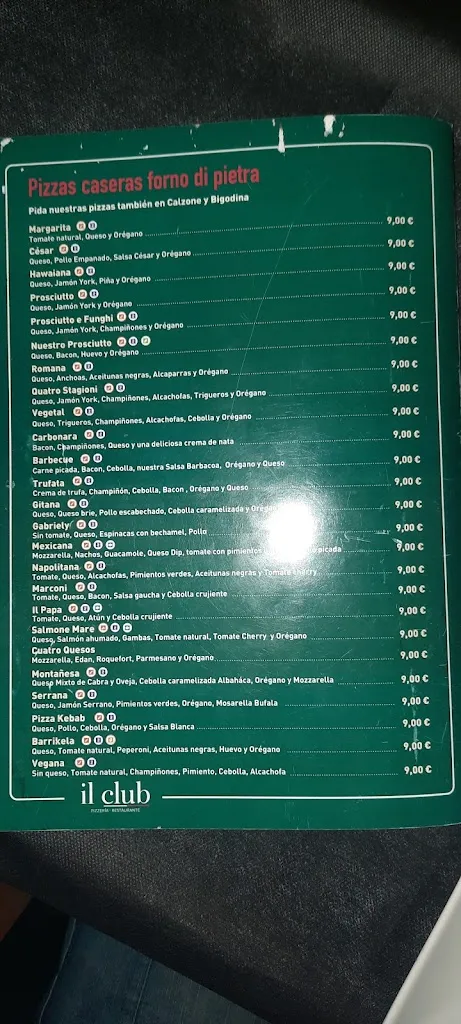 Menu_Restaurante Pizzería Il Club chorres Alfacar · Granada_Alfacar_image_1