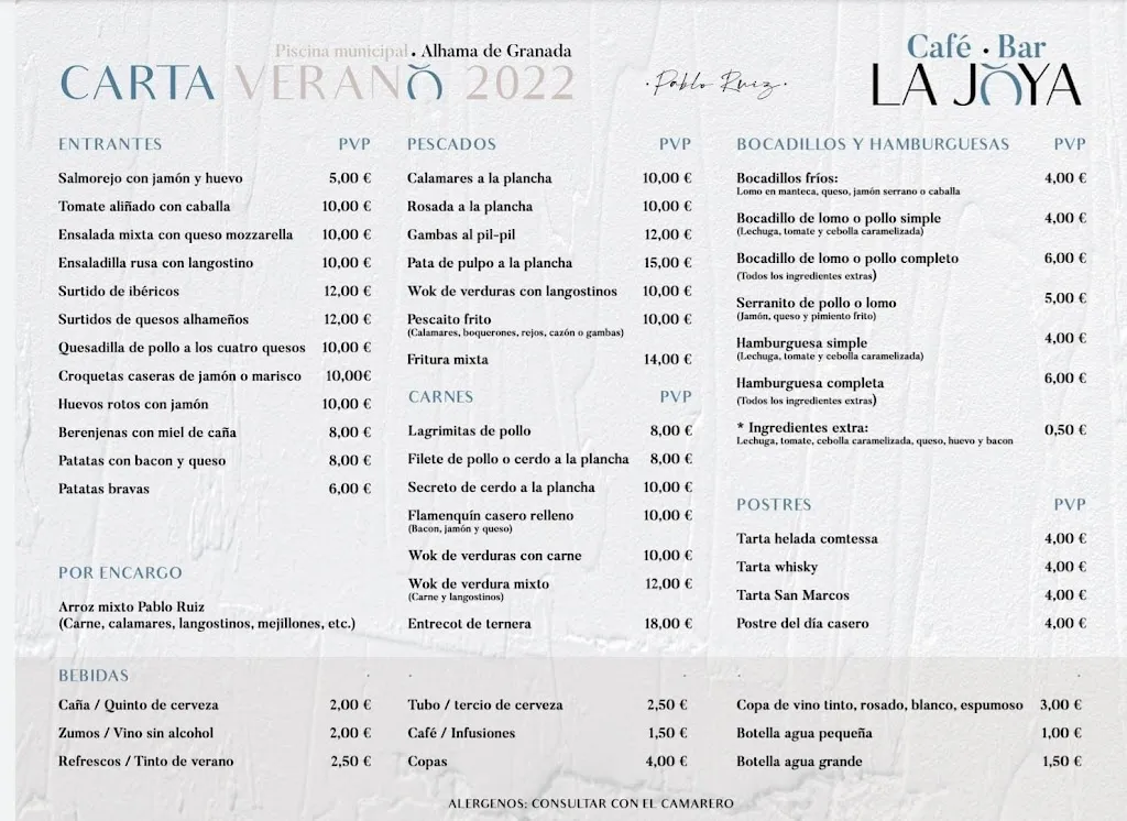 Menu_Café Bar La Joya _Alhama de Granada_immagine_1