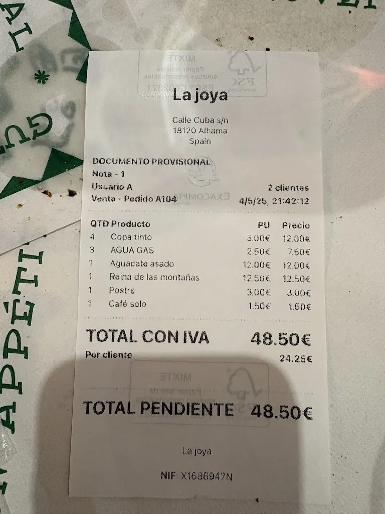 Menu_Café Bar La Joya _Alhama de Granada_immagine_3