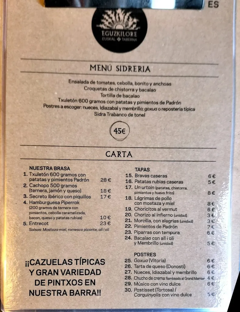 Menu_Restaurante Eguzkilore Euskal taberna_Tossa de Mar_image_1