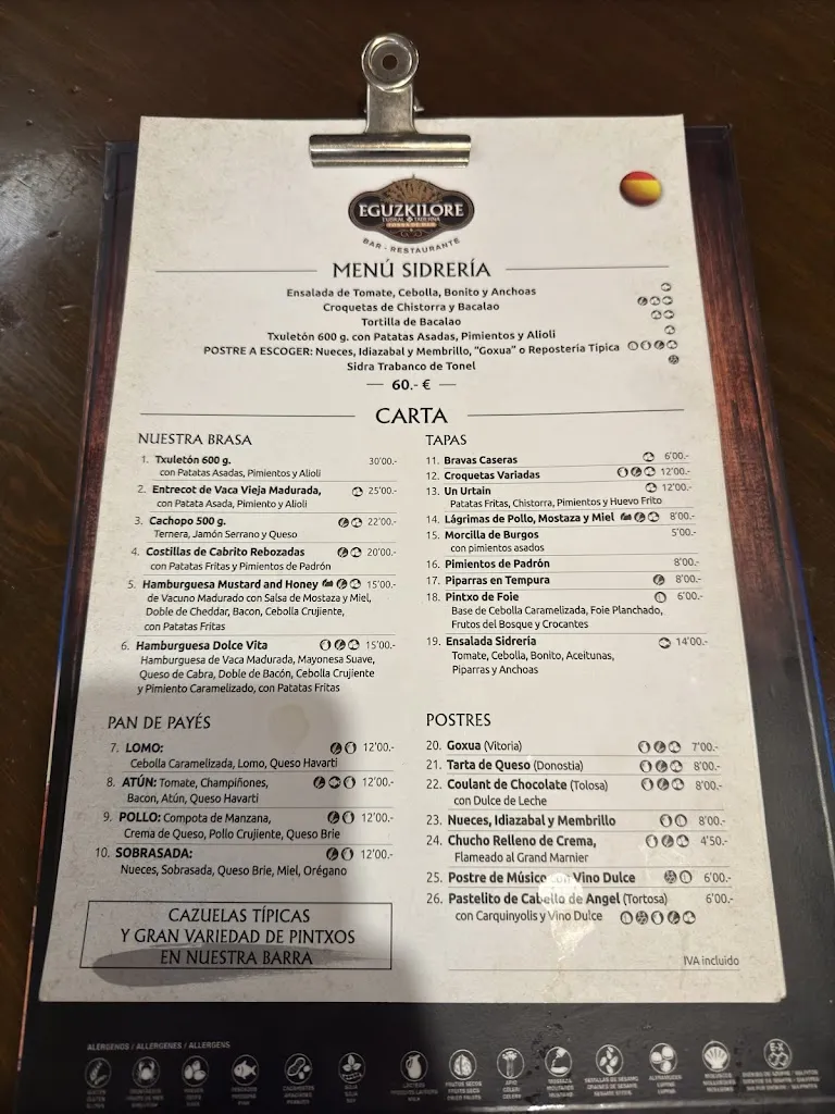 Menu_Restaurante Eguzkilore Euskal taberna_Tossa de Mar_image_2