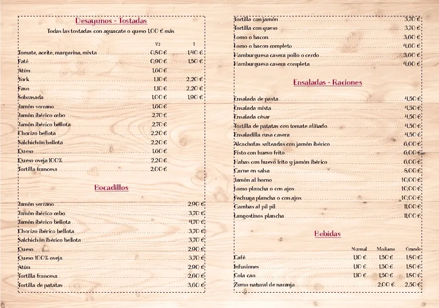 Menu_bar la tostada de jamón_Albolote_image_1