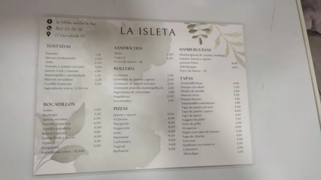 Menu_La isleta café bar tapas_Benalúa_image_2