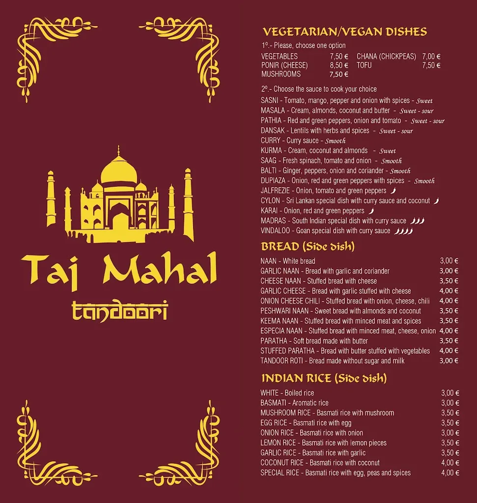 Menu_Taj Mahal Tandoori Restaurant_Almuñécar_image_1