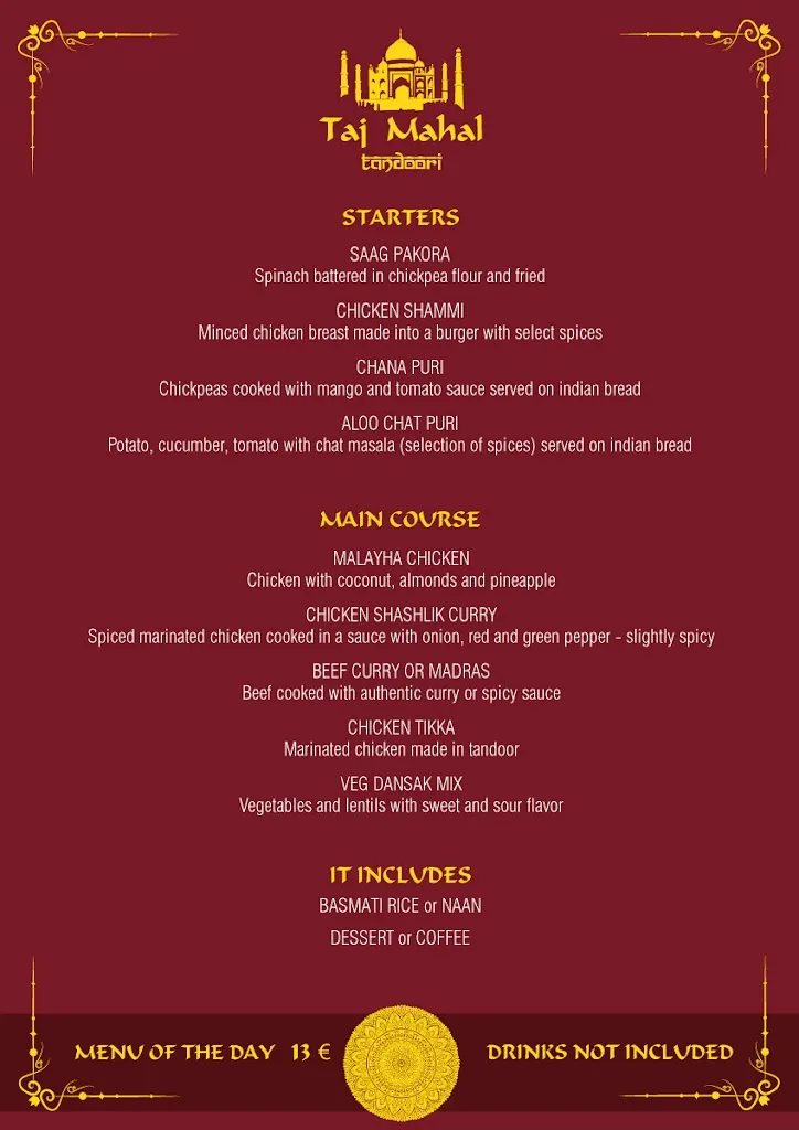 Menu_Taj Mahal Tandoori Restaurant_Almuñécar_image_2