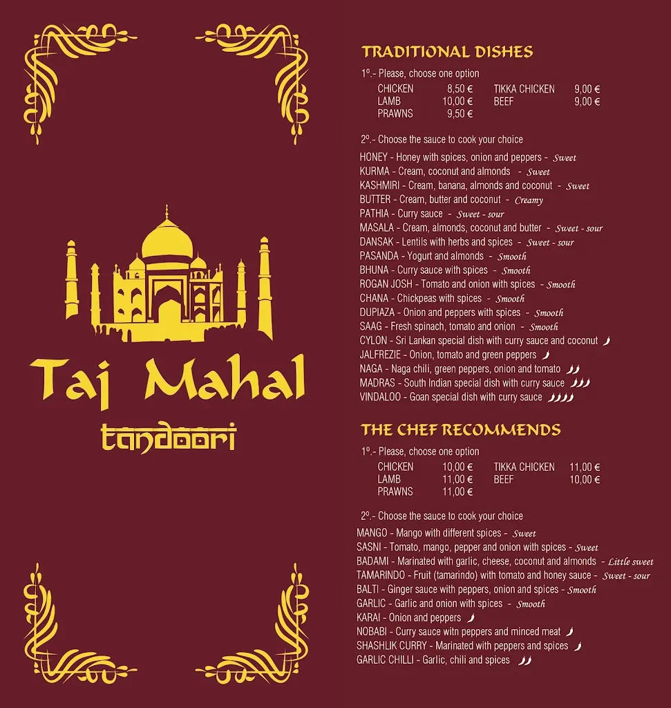 Menu_Taj Mahal Tandoori Restaurant_Almuñécar_image_3