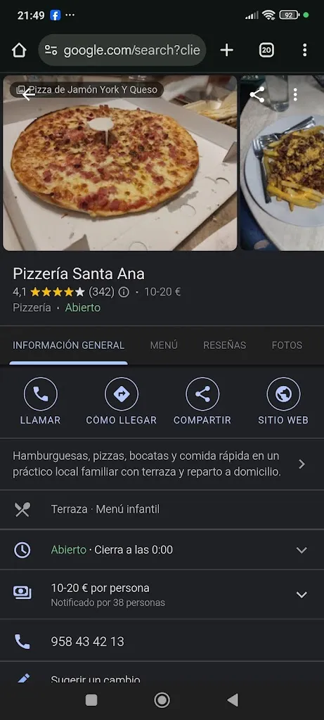 Bernardo_Pizzería Santa Ana_Atarfe_review