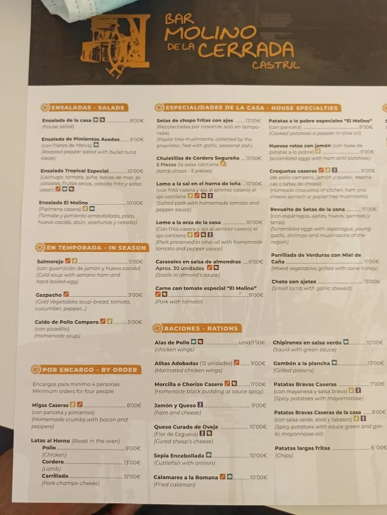 Menu_Bar El Molino de la Cerrada_Castril_image_1