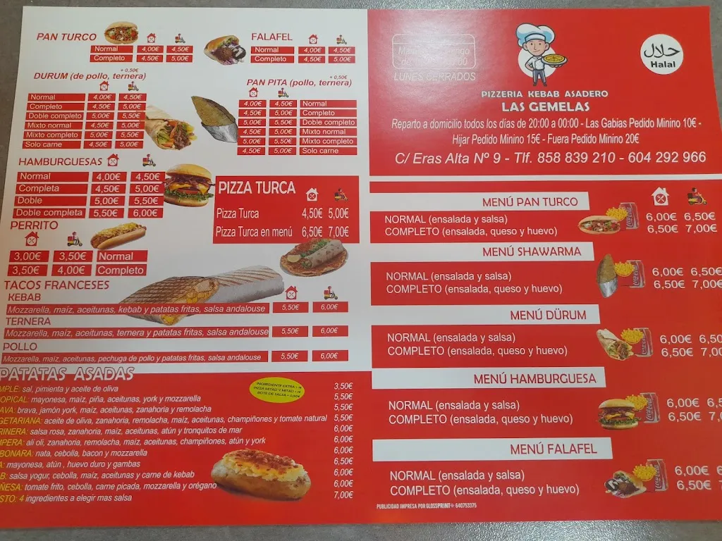 Menu_Pizzeria,Kebab,Asadero. Las Gemelas_Gabias Las_image_1