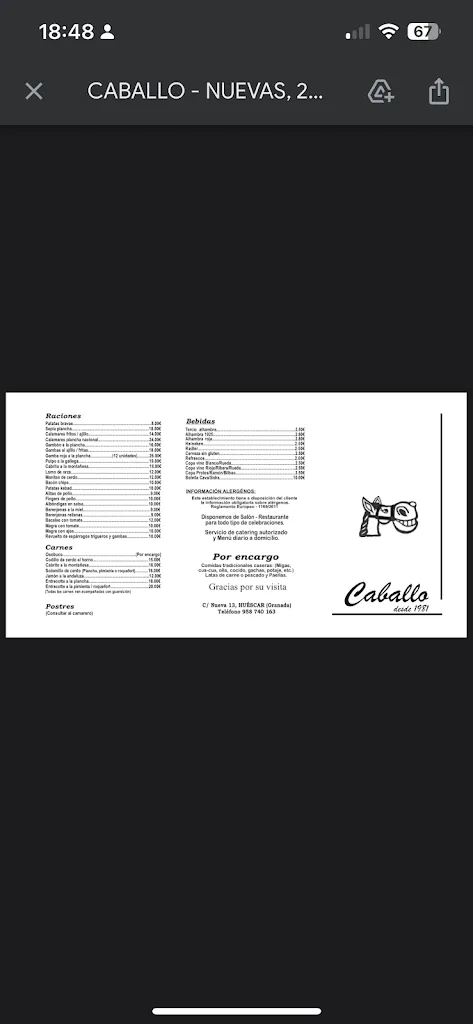 Menu_Restaurante El Caballo_Huéscar_immagine_1