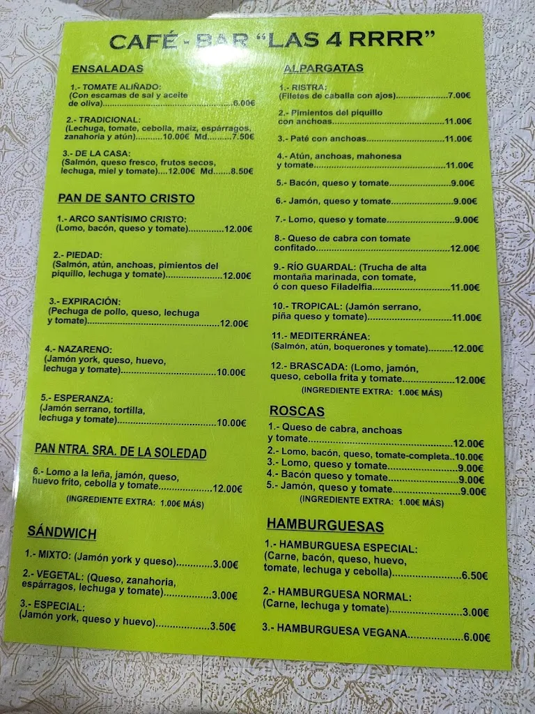 Menu_Café Bar Las 4RRRR_Huéscar_immagine_2
