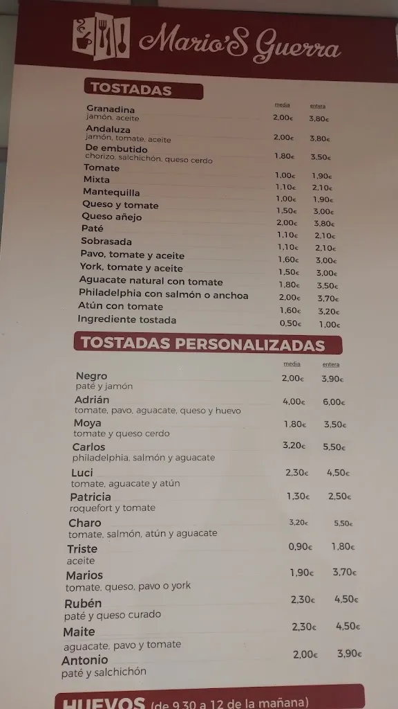 Menu_Bar restaurante Mario's Guerra_Huétor Vega_image_1