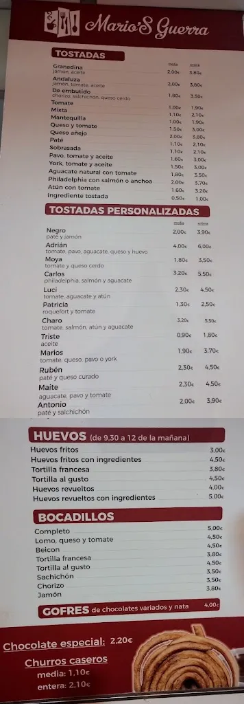 Menu_Bar restaurante Mario's Guerra_Huétor Vega_image_2
