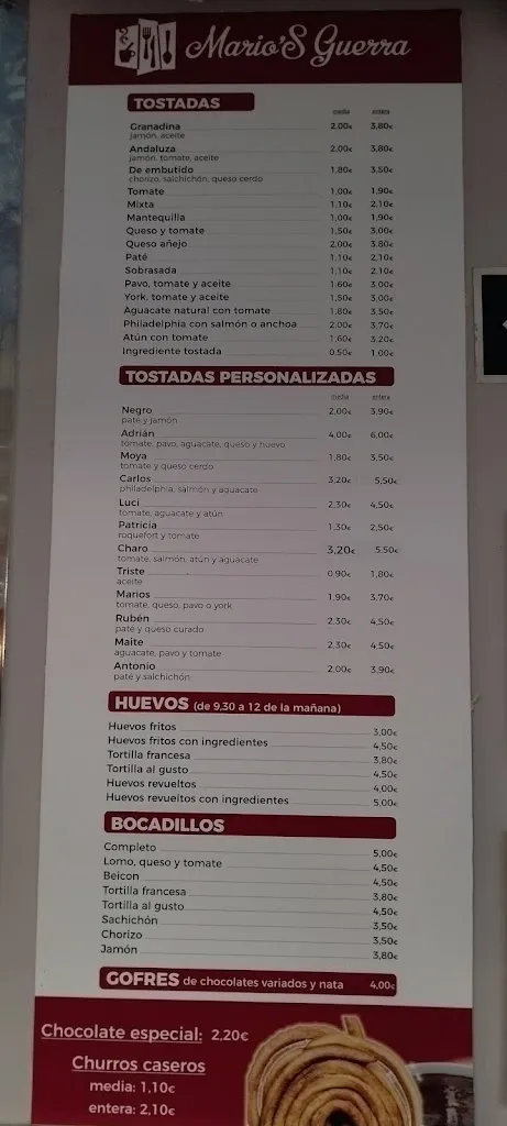 Menu_Bar restaurante Mario's Guerra_Huétor Vega_image_4