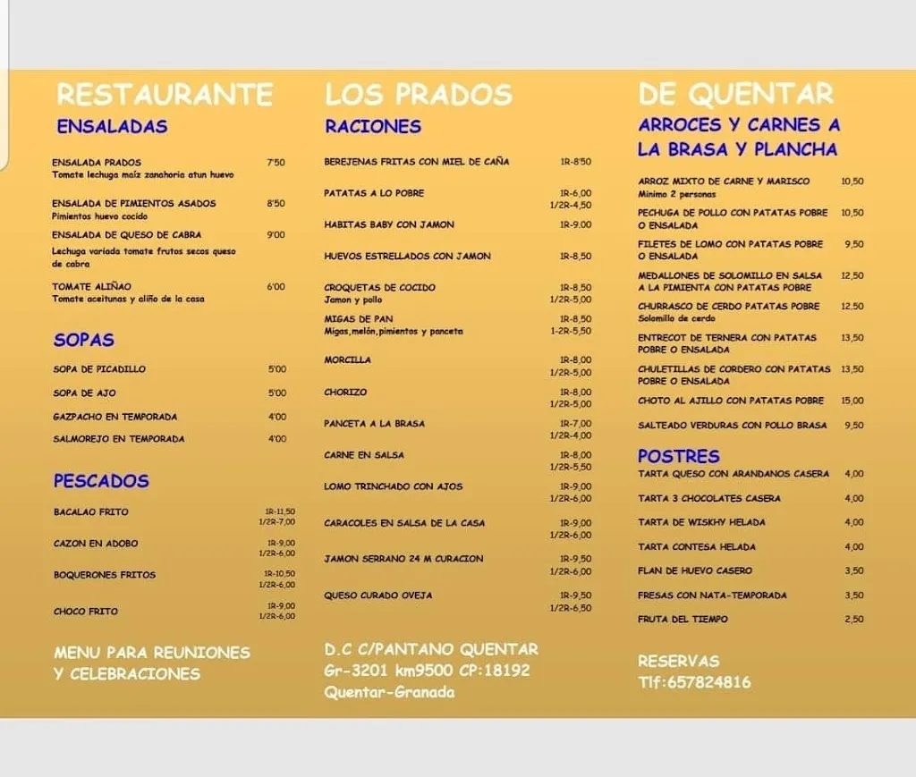 Menu_RESTAURANTE LOS PRADOS DE QUÉNTAR_Quéntar_immagine_1