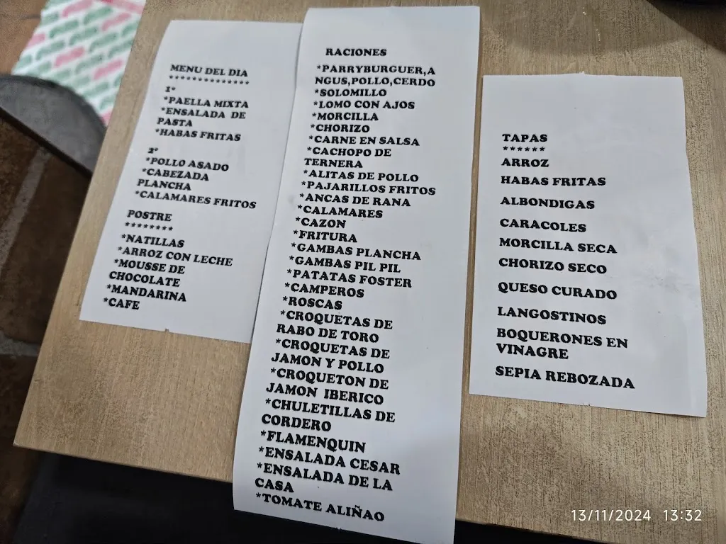 Menu_Bar Restaurante Mesón Parry_Pinos Puente_immagine_2