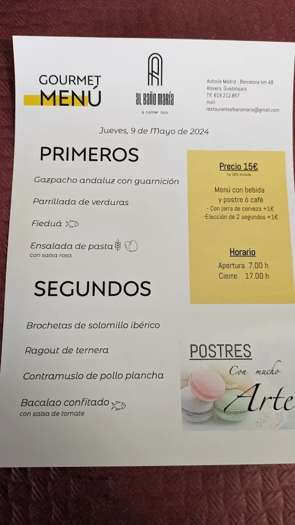 Menu_Restaurante Al Baño María_Alovera_immagine_2