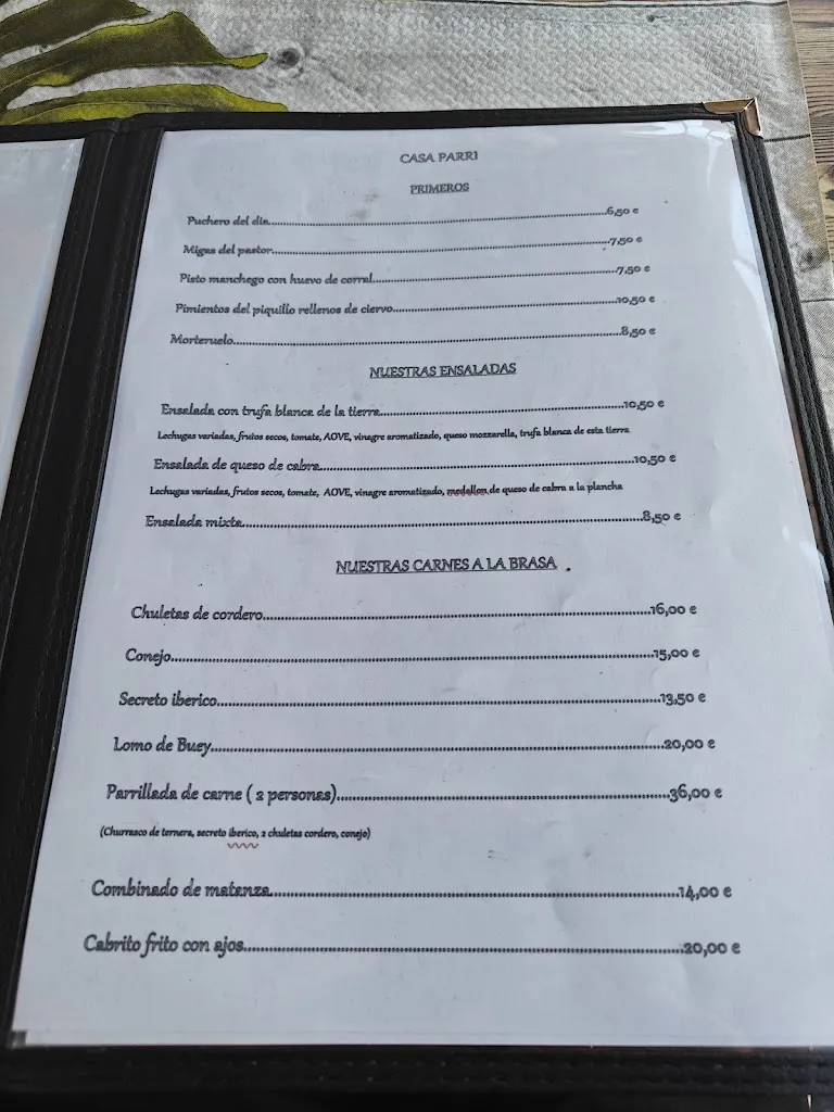 Menu_Restaurante y alojamiento rural Asador Casa Parri_Baños de Tajo_image_1