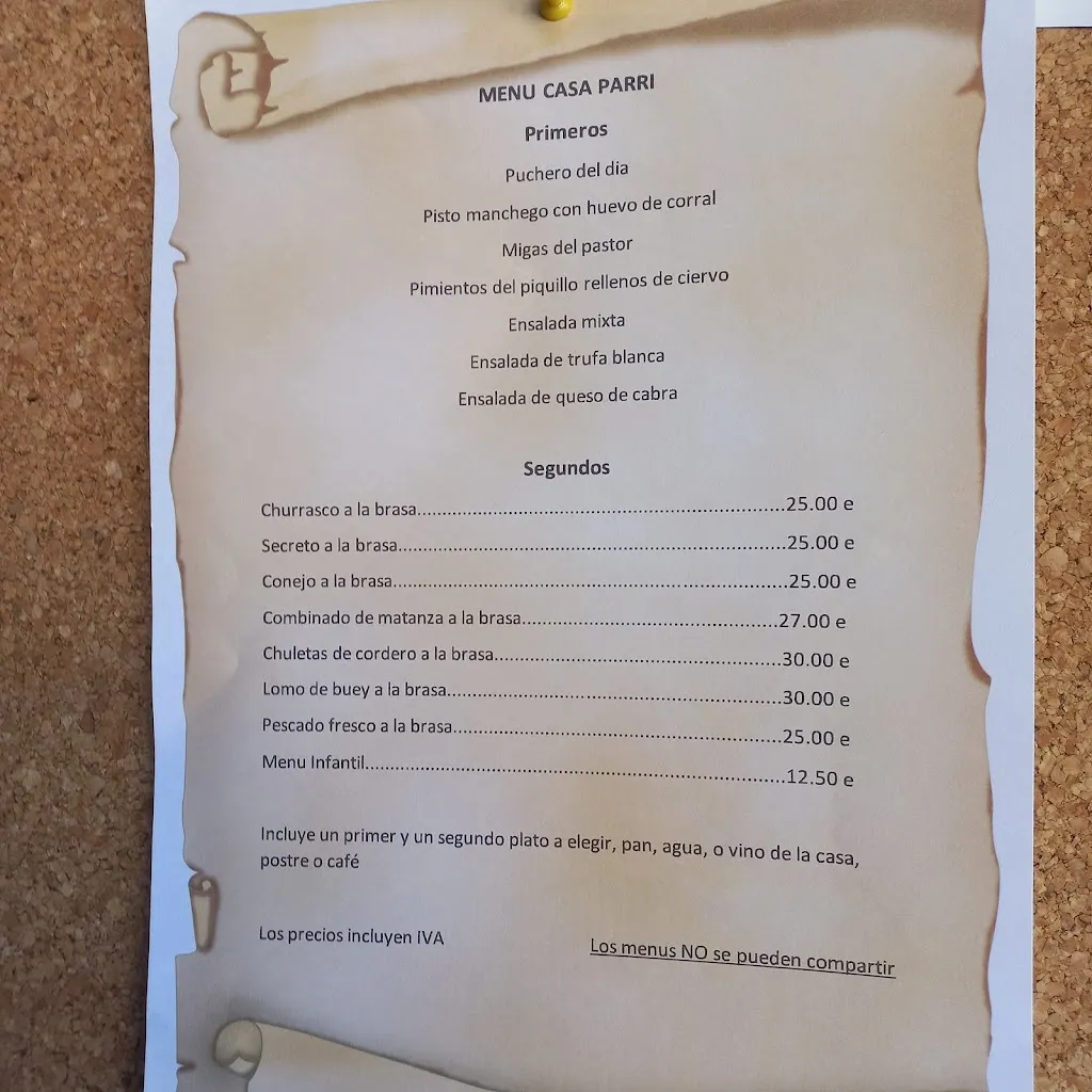 Menu_Restaurante y alojamiento rural Asador Casa Parri_Baños de Tajo_image_3