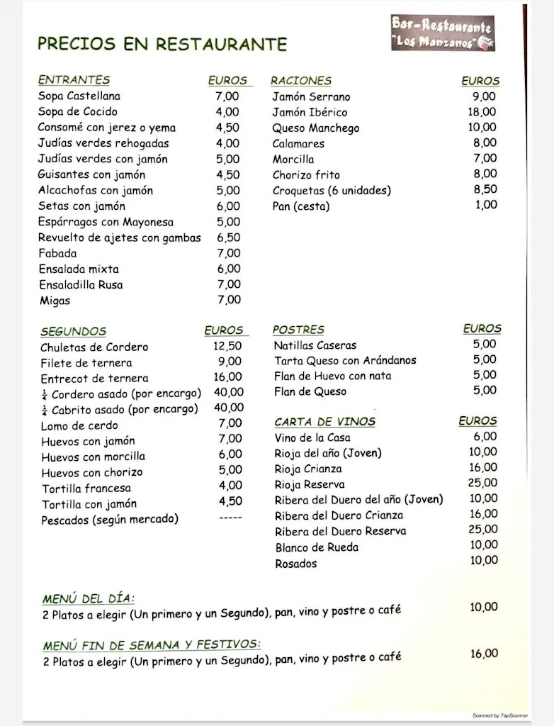 Menu_Bar-Restaurante “Los Manzanos”_Campillo de Ranas_image_3