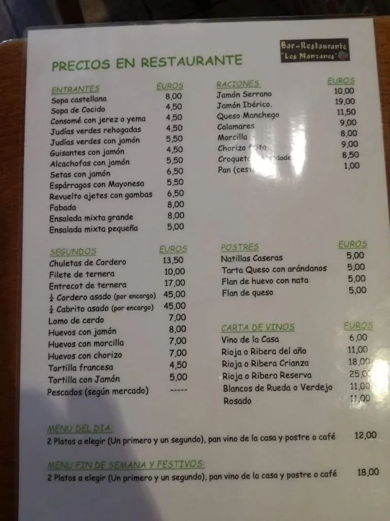 Menu_Bar-Restaurante “Los Manzanos”_Campillo de Ranas_image_4