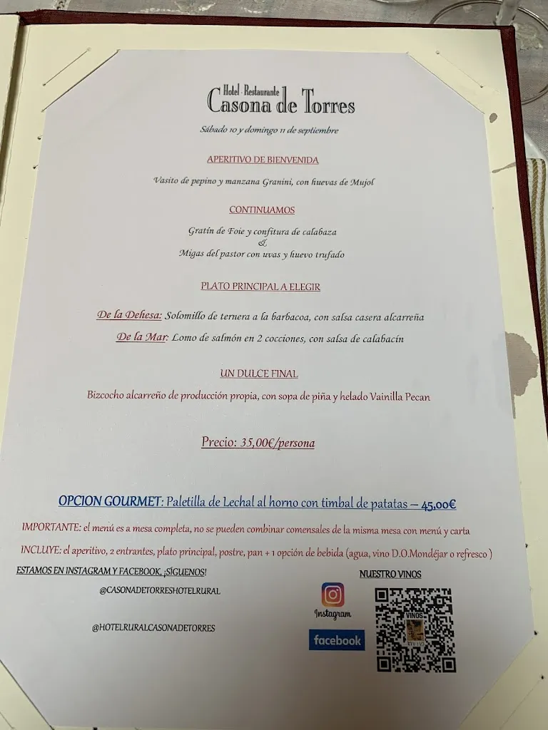 Menu_Restaurante @ Hotel Casona de Torres_Cendejas de la Torre_image_1