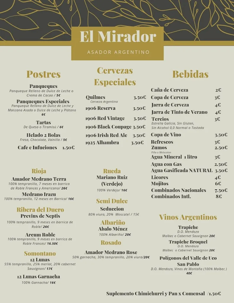 Menu_Asador Argentino El Mirador_Casar El_image_1