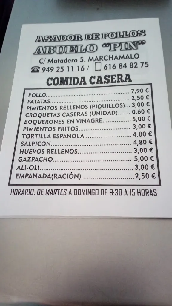 Menu_Asador de Pollos Abuelo 