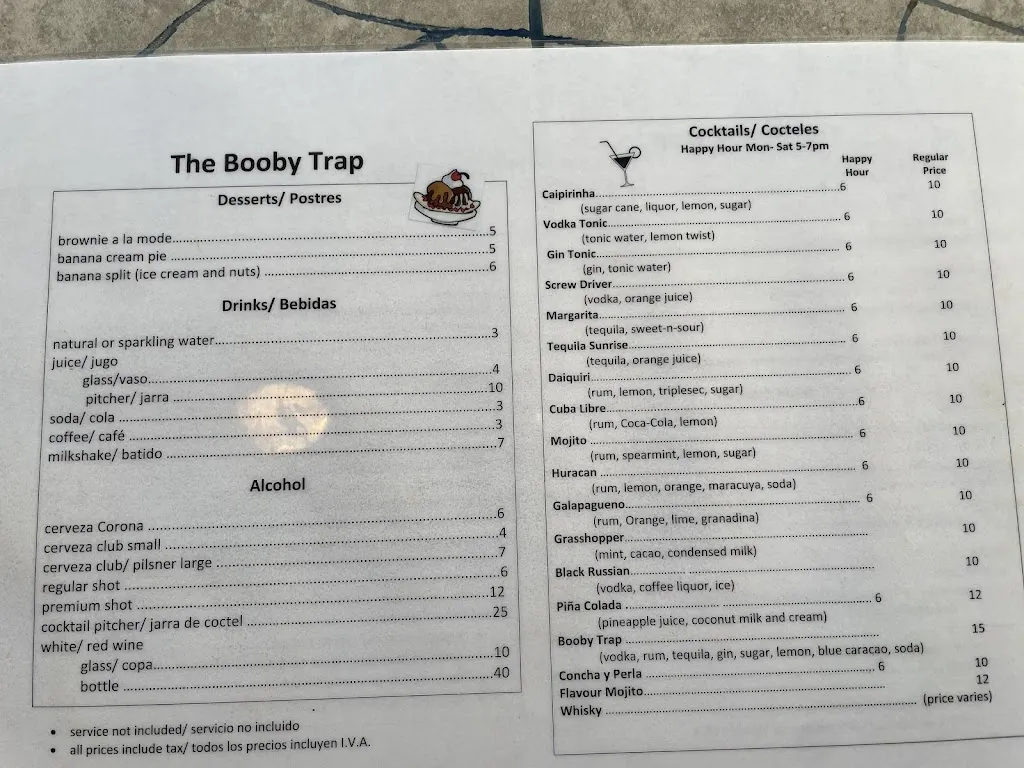 Menu_Booby Trap - Bar Restaurant_Galápagos_image_2