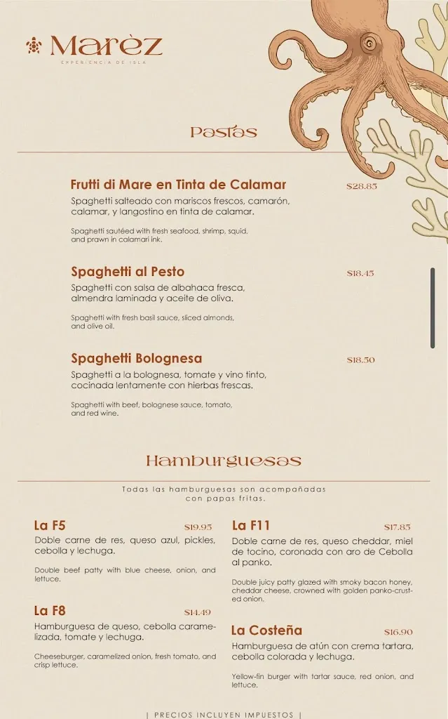 Menu_Marez Restaurant_Galápagos_image_1
