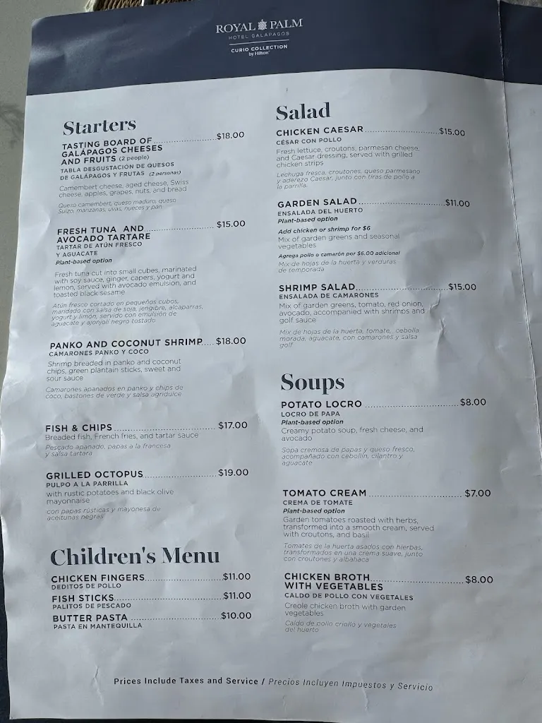 Menu_Royal Palm Curio Galapagos - The Highland Cafe_Galápagos_image_1
