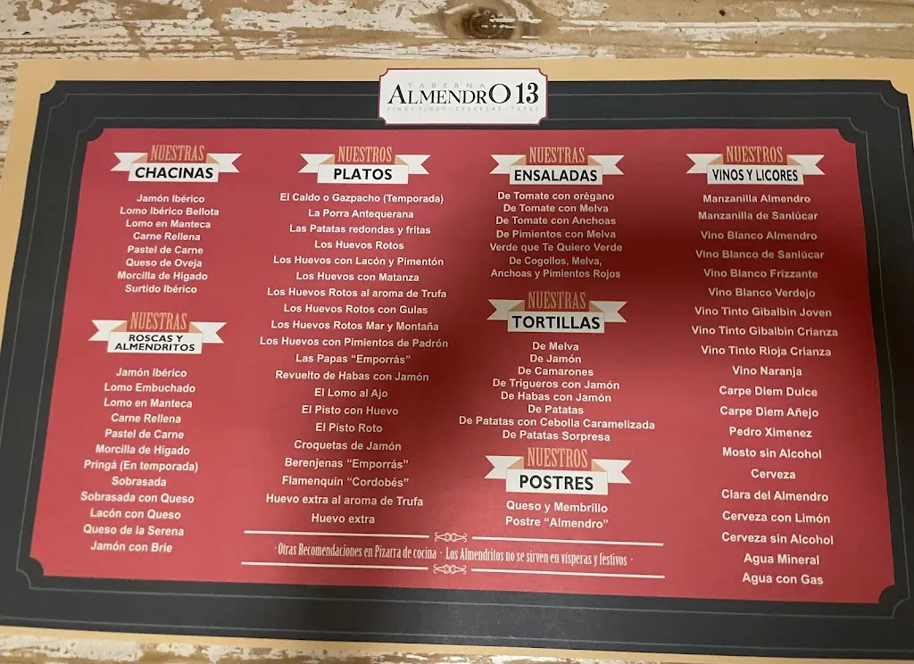 Menü_Taberna Almendro 13_Almendro El_Bild_1