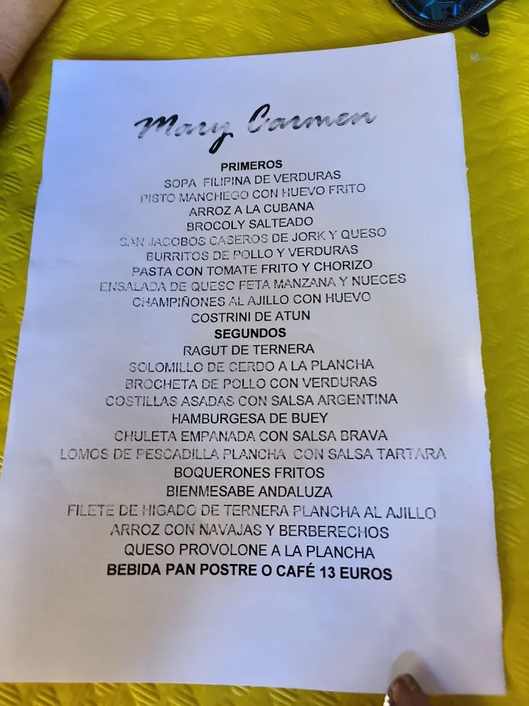 Menu_The Mary Carmen Restaurant_Viñuelas_image_1