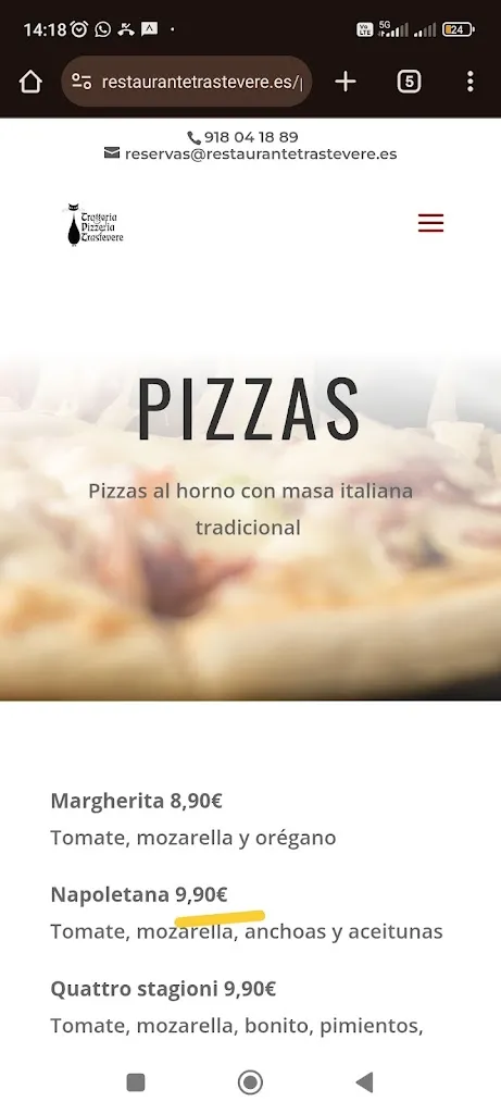 Menu_Restaurante Trattoria Pizzería Trastevere_Viñuelas_image_1