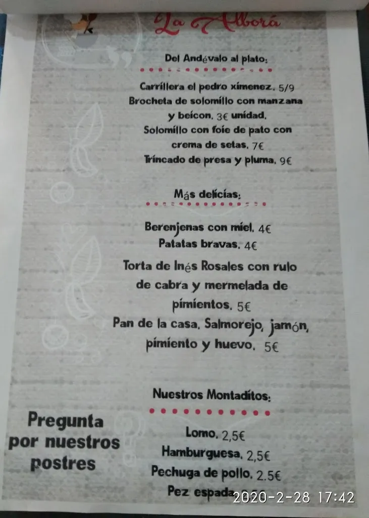 Menu_Cafe Bar La Albora_Alosno_immagine_1