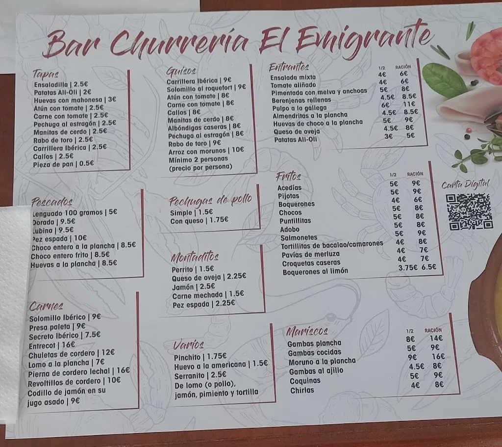 Menu_BAR CHURRERIA EMIGRANTE_Aljaraque_immagine_1