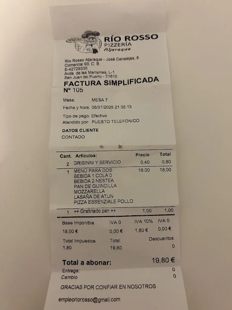 Macarena R. F._Pizzería Río Rosso - Aljaraque_Aljaraque_review