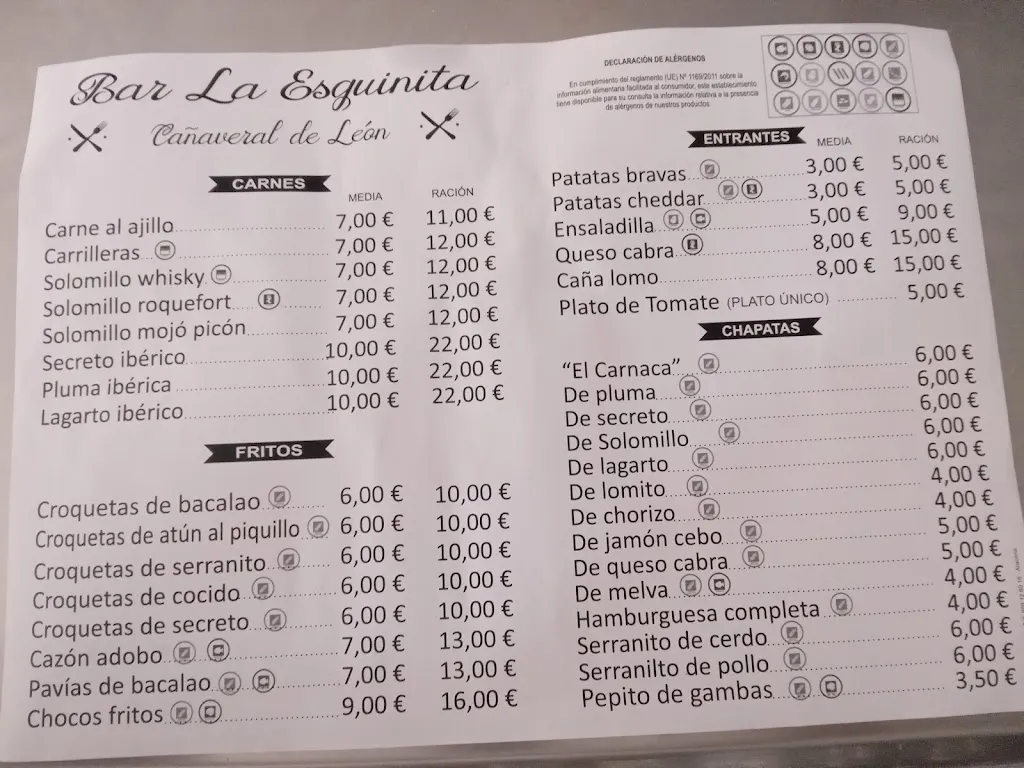 Menu_Bar La Esquinita_Cañaveral de León_image_1
