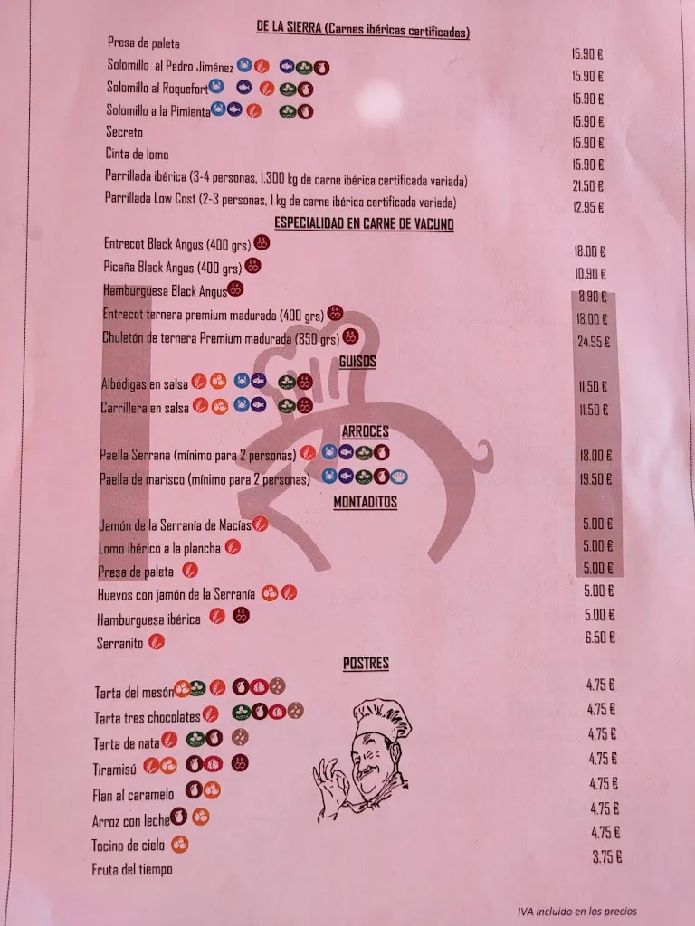 Menu_Meson La Serrania de Macías_Ayamonte_immagine_1