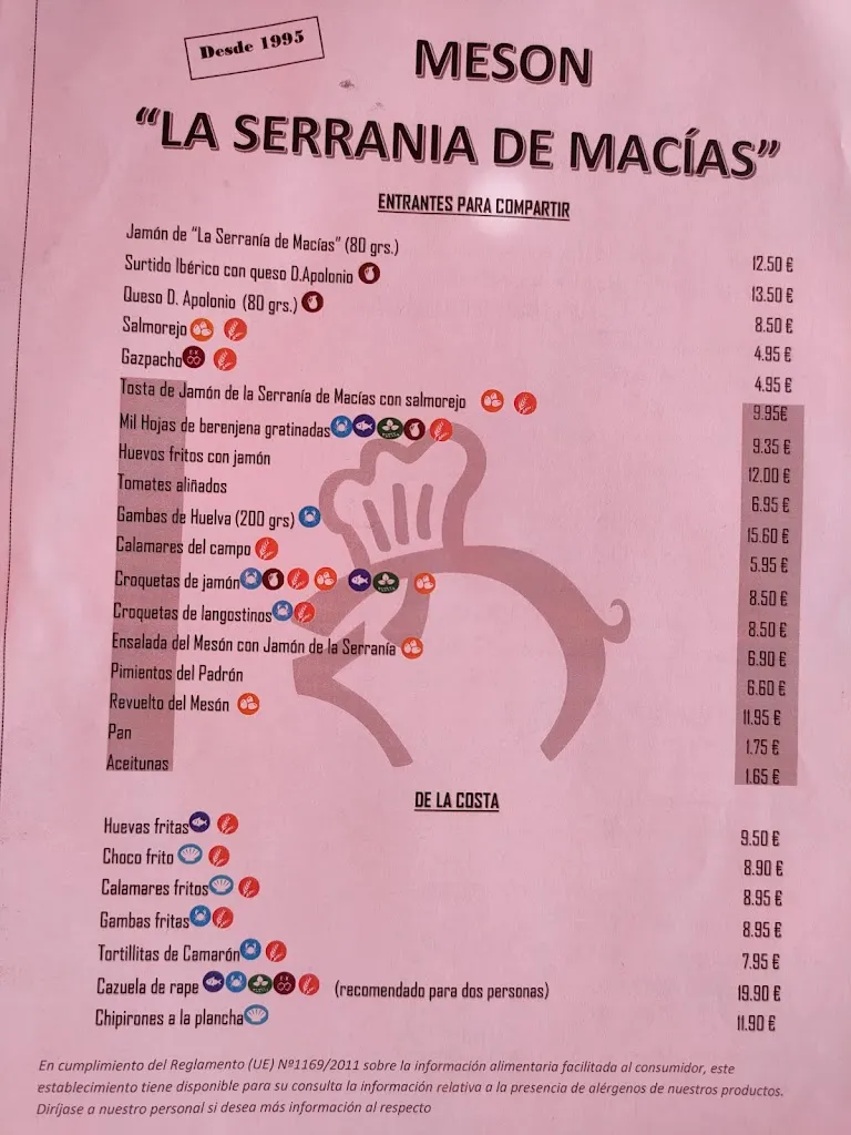 Menu_Meson La Serrania de Macías_Ayamonte_immagine_2