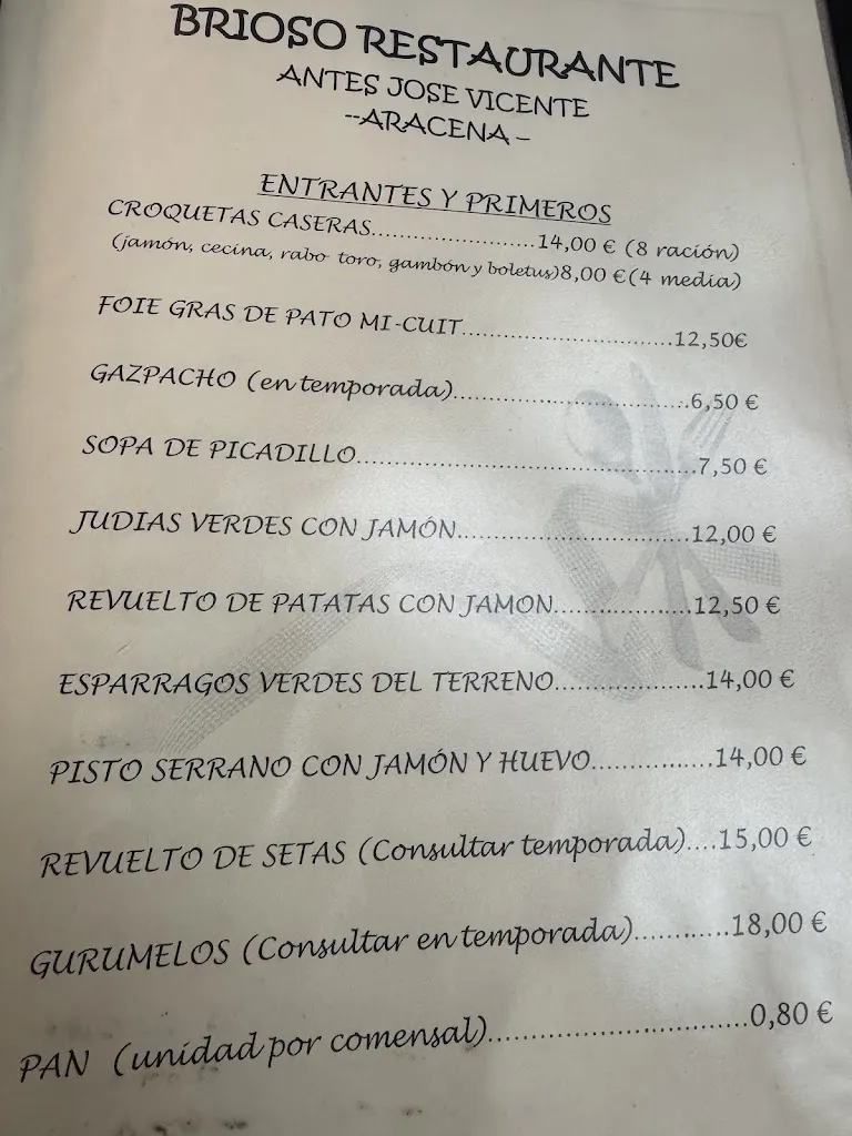 Menu_Restaurante José Vicente (J.M. Brioso)_Aracena_image_1