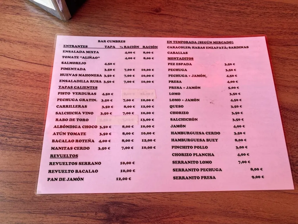 Menu_Bar Cumbres_Cumbres de Enmedio_immagine_1