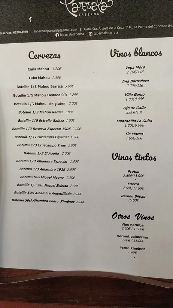 Menu_Taberna La Parrala · Bar de Tapas y Restaurante_Palma del Condado La_image_1