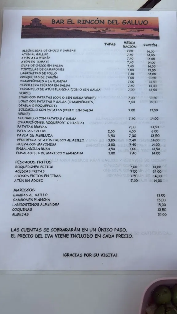 Menu_Bar El Rincón del Gallúo_Isla Cristina_image_1