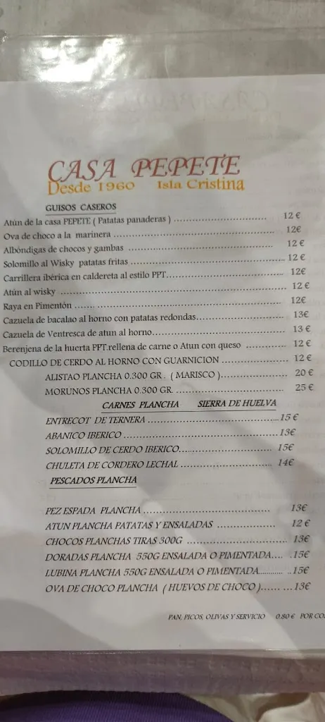Menu_BAR CASA PEPETE 1960_Isla Cristina_image_1