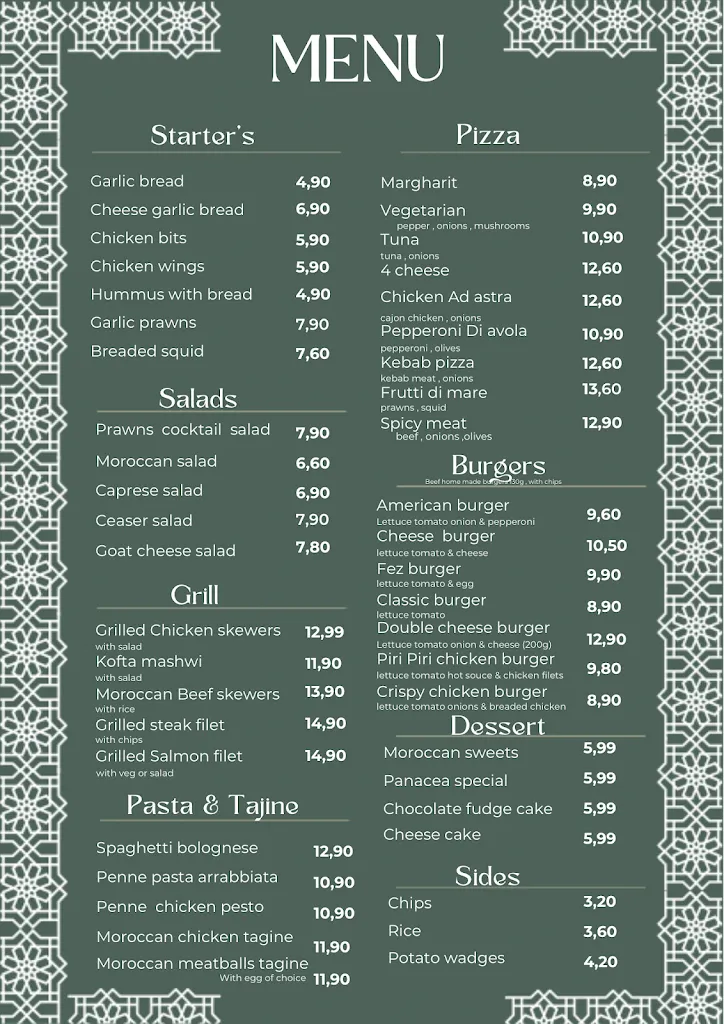 Menu_THE BISTRO panacea london lounge_Benidorm_image_1