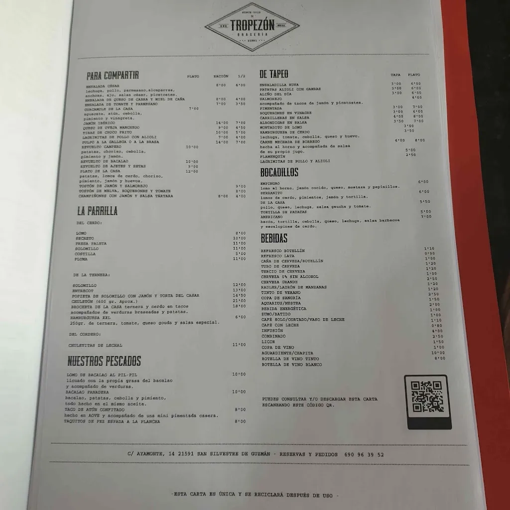Menu_Brasería Tropezón_San Silvestre de Guzmán_immagine_1